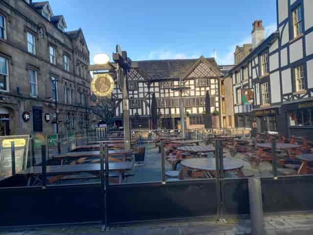 Charming outdoor venue in The Old Wellington, Manchester for summer events and networking.