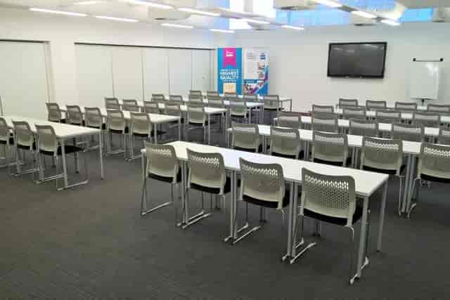 Workshop room at University of Law Manchester, featuring flexible seating for training sessions.