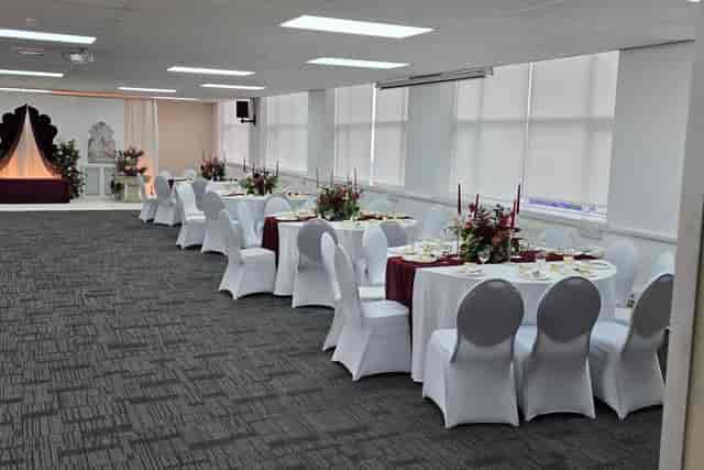 Hulme Community Hall banquet setup for corporate events and celebrations.