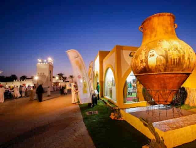 Heritage Village at Sheikh Zayed Festival with ornamental pot for vibrant cultural events