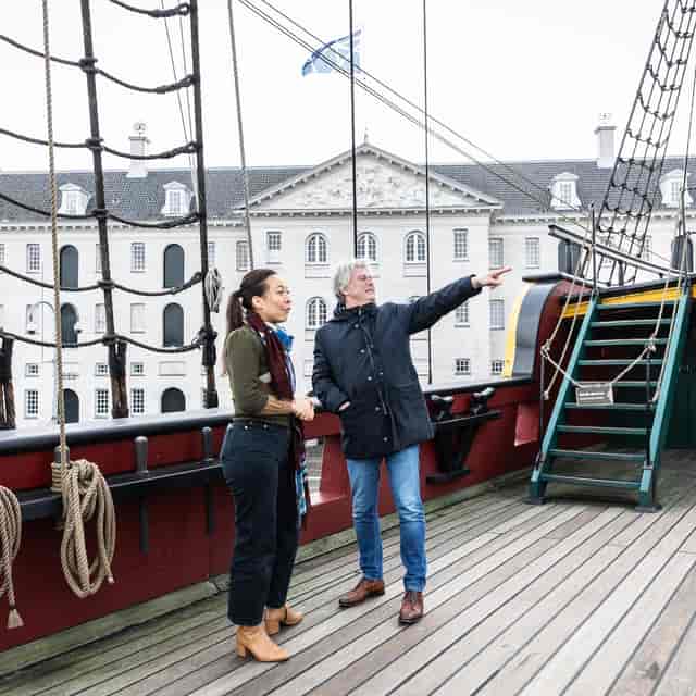 Historic ship venue for events, showcasing charming logistics discussions at Het Scheepvaartmuseum.