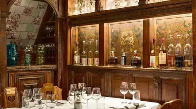 Elegant dining room with wooden features for intimate gatherings and events.