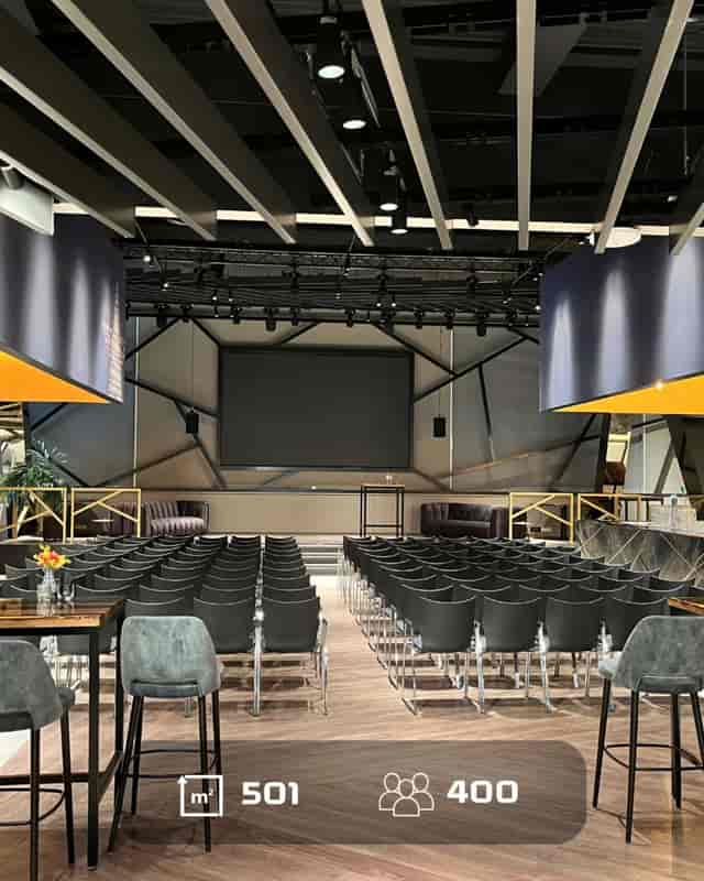 Athene '87 event at Johan Cruijff ArenA with large screen and sleek seating.