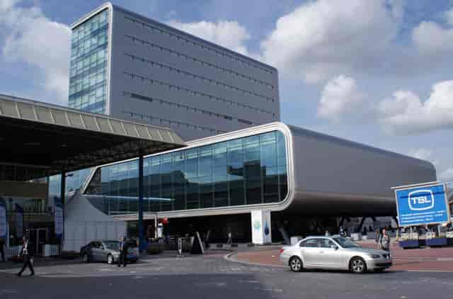 Exhibition Halls at RAI Amsterdam with sleek glass facade for conferences and events.