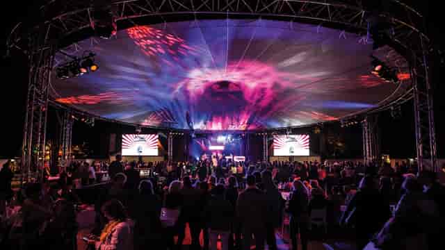 Illuminated tent at Efteling's Speelweide for events, concerts, and festivals.
