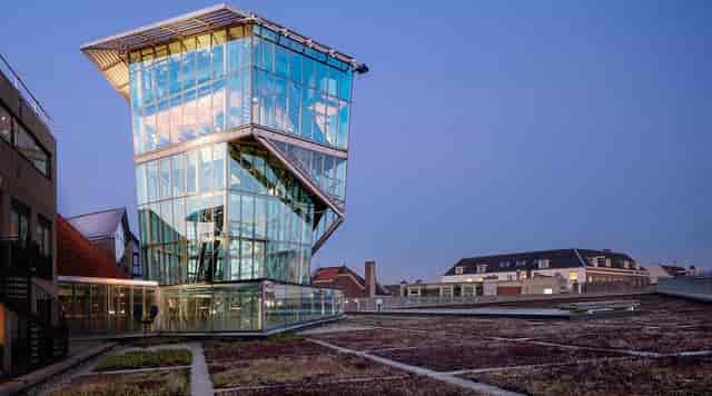 Modern glass cafe in Blue Amsterdam, perfect for workshops and corporate events.