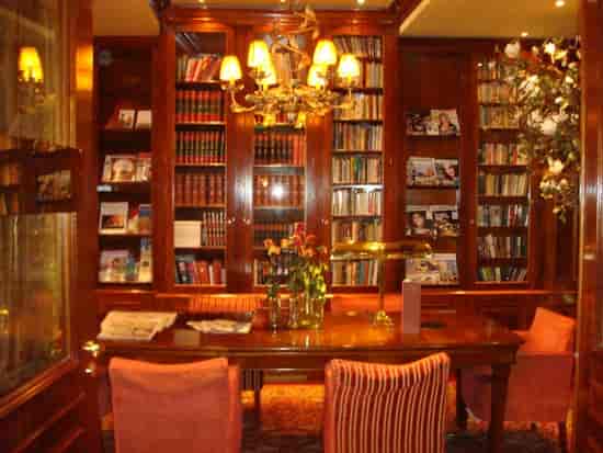 Sophisticated Hotel Estheréa library with plush seating for intimate meetings and gatherings.
