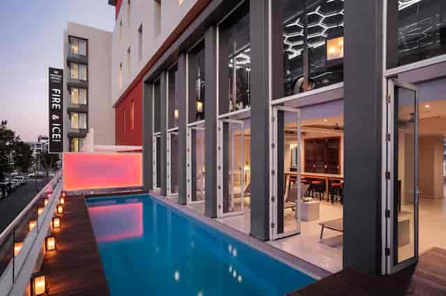 Stylish Protea Hotel Reception in Cape Town, ideal for modern events, with poolside ambiance.
