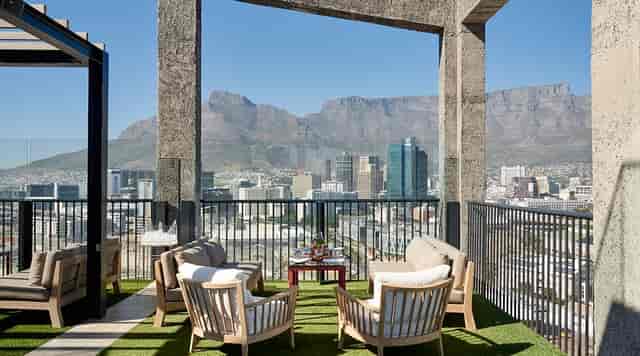Elegant rooftop venue at The Silo Hotel with city skyline views for upscale events.