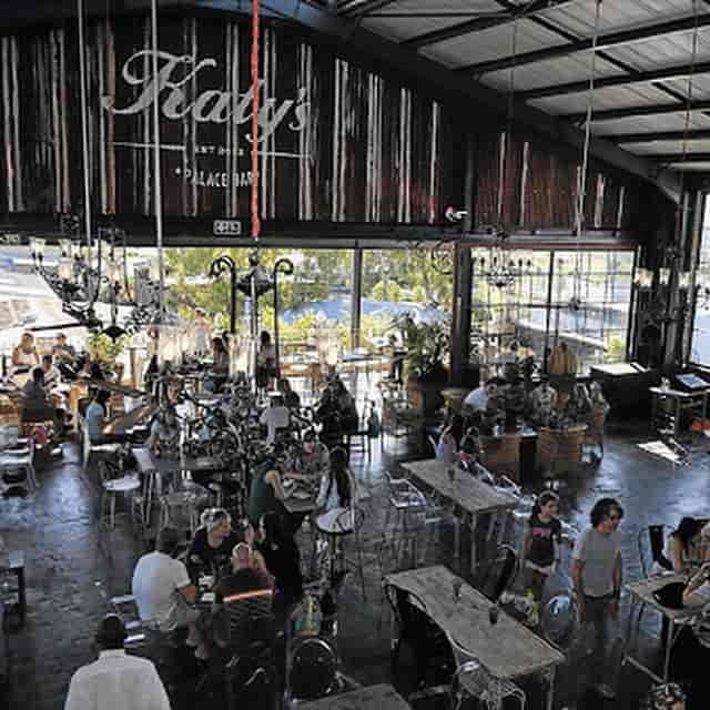 "Sir James van der Merwe at Katy's Palace Bar, vibrant networking event with greenery."