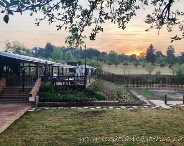 Tranquil outdoor café venue with lush greenery, ideal for meetings and events.