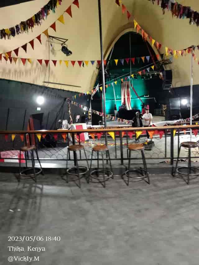 Sarakasi Dome auditorium with colorful stage setup for dynamic events and performances.