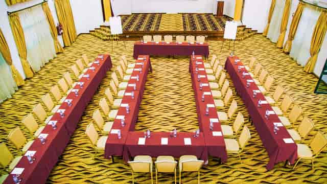 Ndovu Ballroom meeting space in The Boma Nairobi, U-shaped tables for collaboration.
