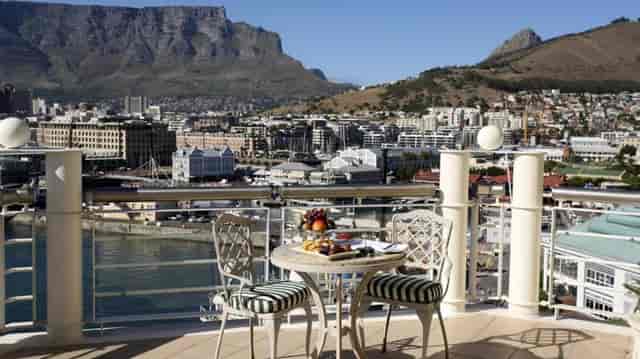 Outdoor terrace at The Pavilion in Table Bay, ideal for events with scenic city and mountain views.