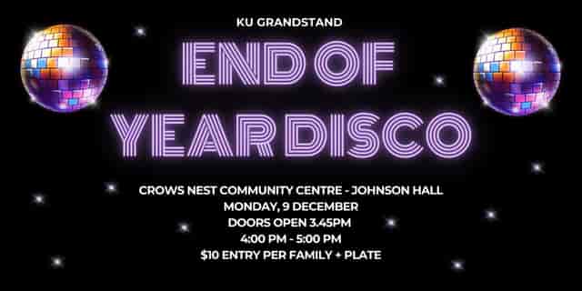 End of Year Disco at Johnson Hall, Crows Nest - vibrant community celebration event.