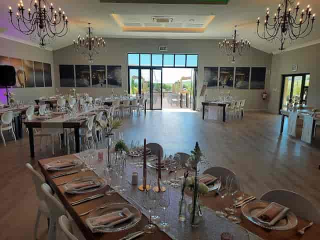 Cap Classique Reception Venue in Eikenhof Estate with elegant table settings for weddings.