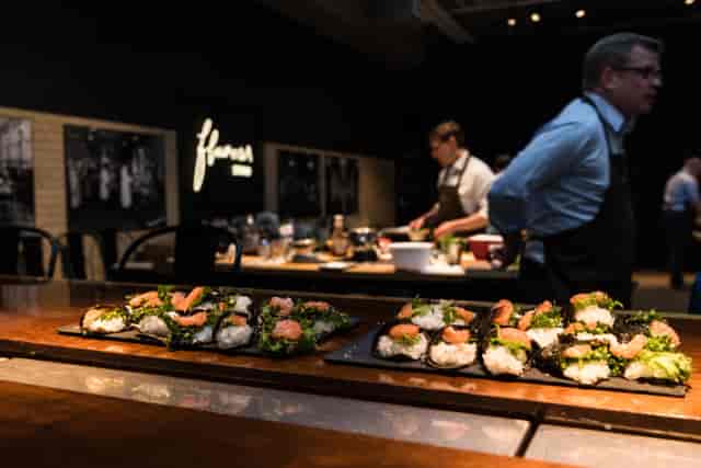 Cooking class at Flavour Studio with sushi platters, ideal for culinary events and receptions.