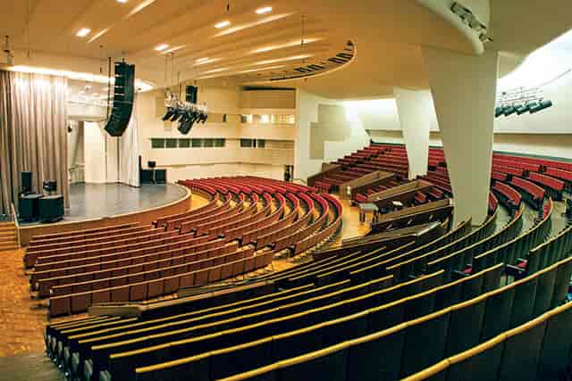 Music Hall in Stoa auditorium with tiered seating for events and performances.