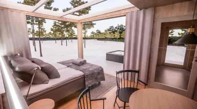 Modern cabin at Northern Lights Ranch for retreats and meetings, with expansive natural views.