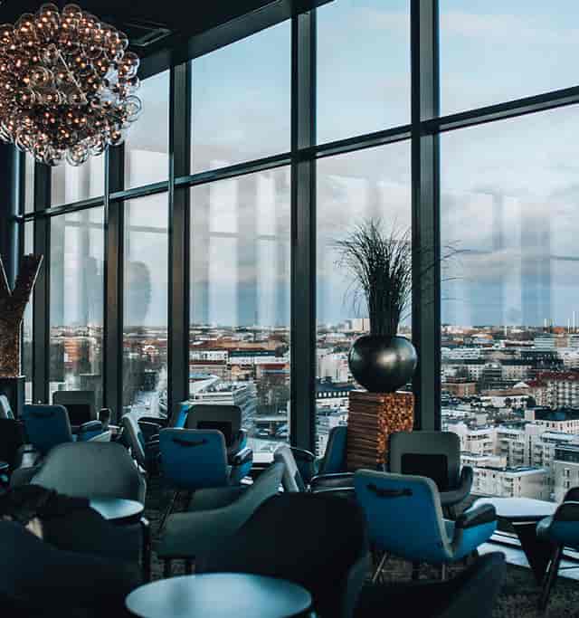 Rooftop bar at Clarion Hotel with city views, perfect for upscale events and meetings.
