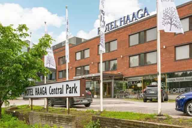 "Modern Hotel Haaga Central Park venue with inviting outdoor space for events."