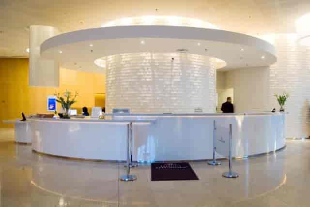 Modern reception area in Hilton Helsinki Airport banquet hall for events.