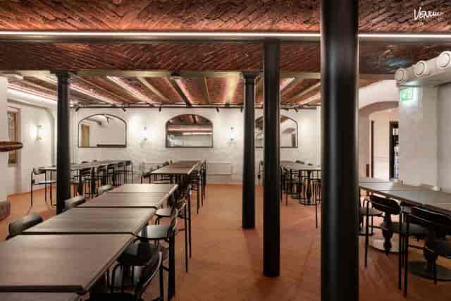 Kellari basement restaurant at Hotel Rantapuisto, featuring exposed brick for events.