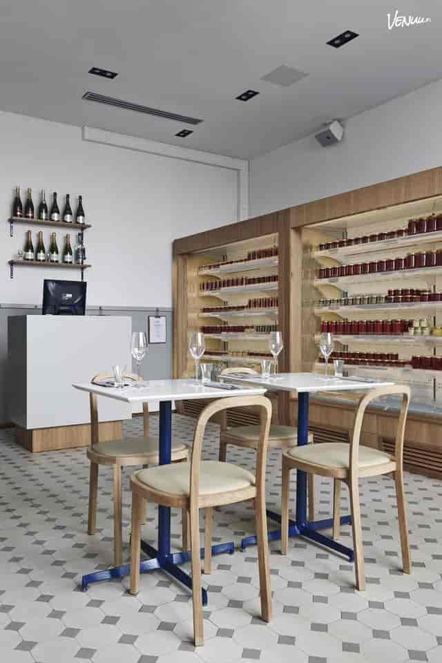 Modern dining space at Finlandia Caviar for events and networking lunches.