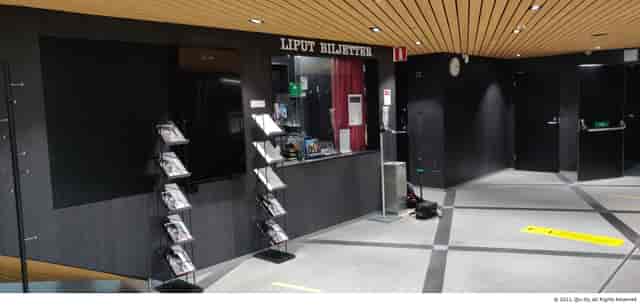 Modern ticket booth at Kino Regina, Oodi—efficient design for events and guest flow.
