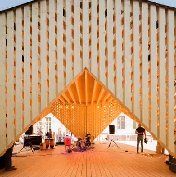 A-stage in Annantalo: unique wooden venue for presentations and dynamic events.