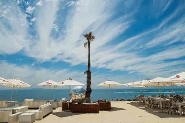 Stylish beachfront bar at Grand Africa Café, ideal for events and networking.