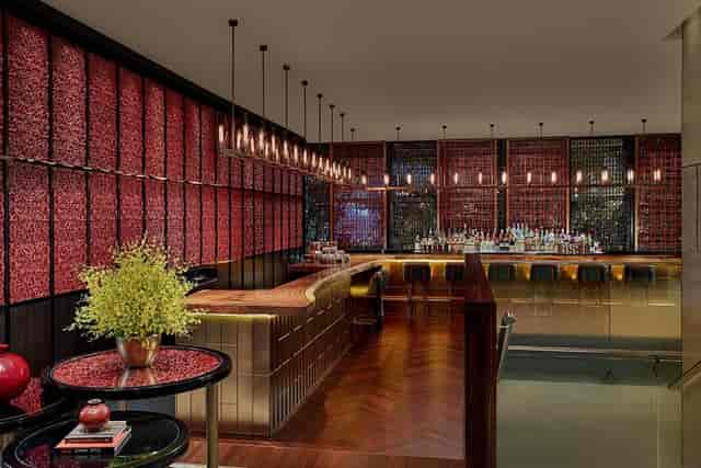 Sophisticated bar area at Temple of Heaven Two for corporate receptions and networking.