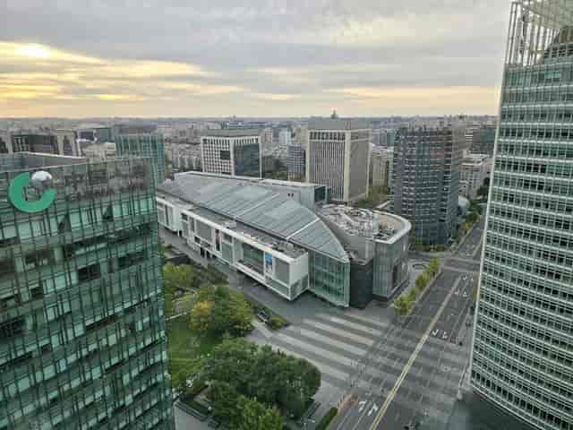 Modern conference venue in Westin Beijing with sleek architecture and greenery.