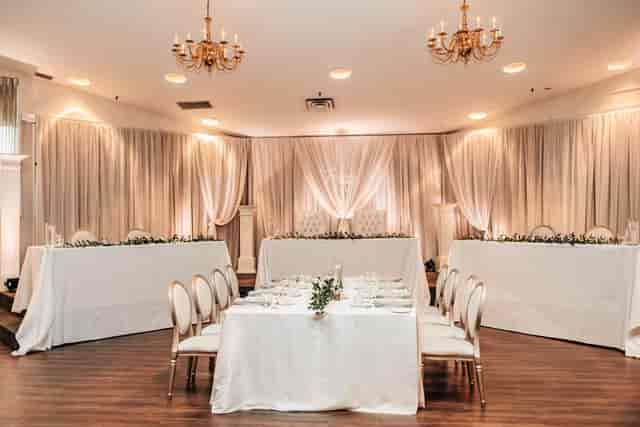 Elegant Mercanti Napoli Ballroom with soft lighting, ideal for weddings and upscale events.