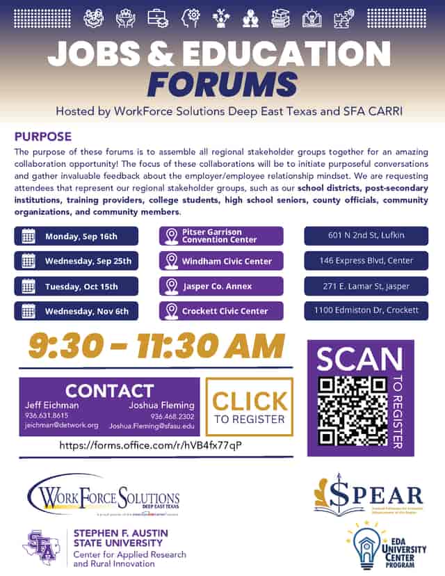 Main Meeting Room flyer for community stakeholder forums in Jasper County, promoting engagement.