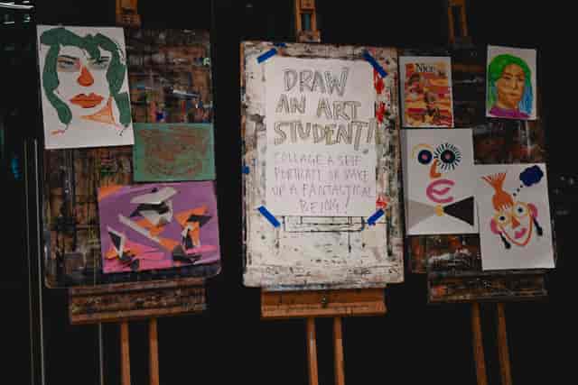 Engaging art studio workshop with vibrant artworks for creative team-building events.