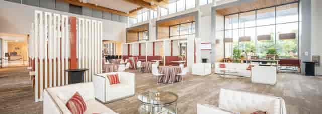 Modern Cardinal Hall in Stanford, airy design for networking and events.