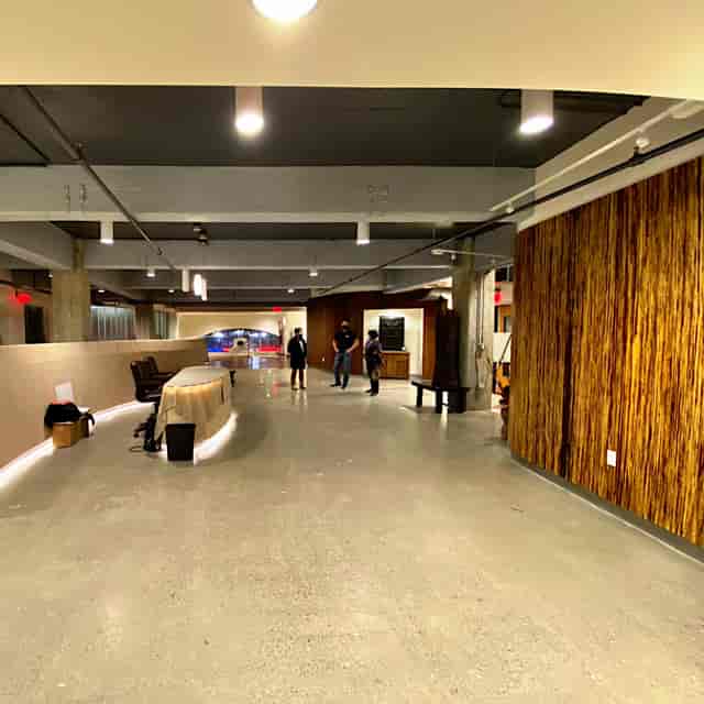 Spacious Community Court in Stanford Redwood City for networking events with wooden accents.