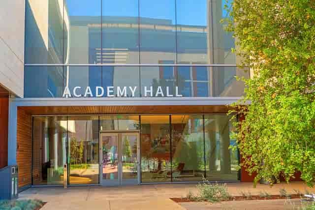 Modern Academy Hall at Stanford Redwood City, ideal for conferences and workshops.