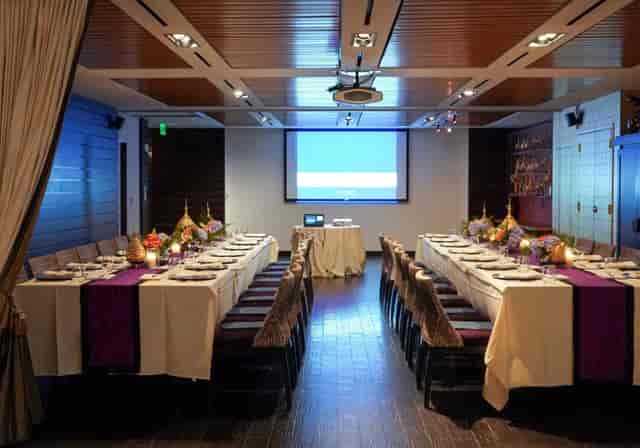 "Elegant Private Silver Room at Osha Thai for corporate dinners and intimate gatherings."
