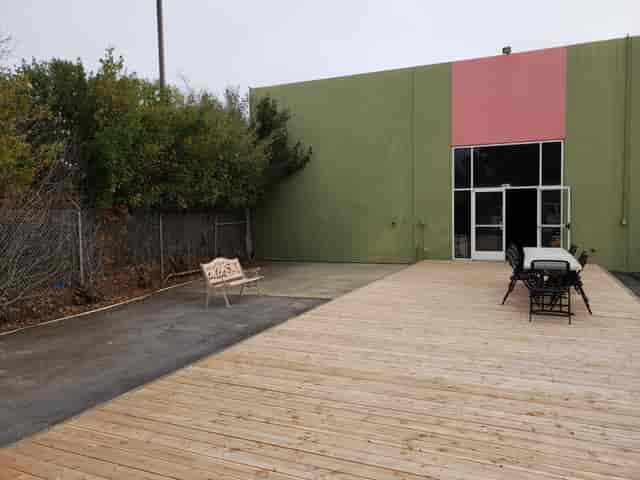 Menlo Park outdoor event space with wooden deck, perfect for gatherings and receptions.