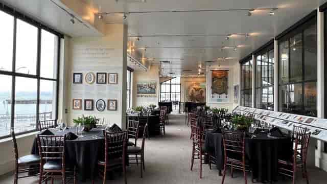 Private dining room at Bistro Boudin with elegant decor, ideal for intimate events and gatherings.