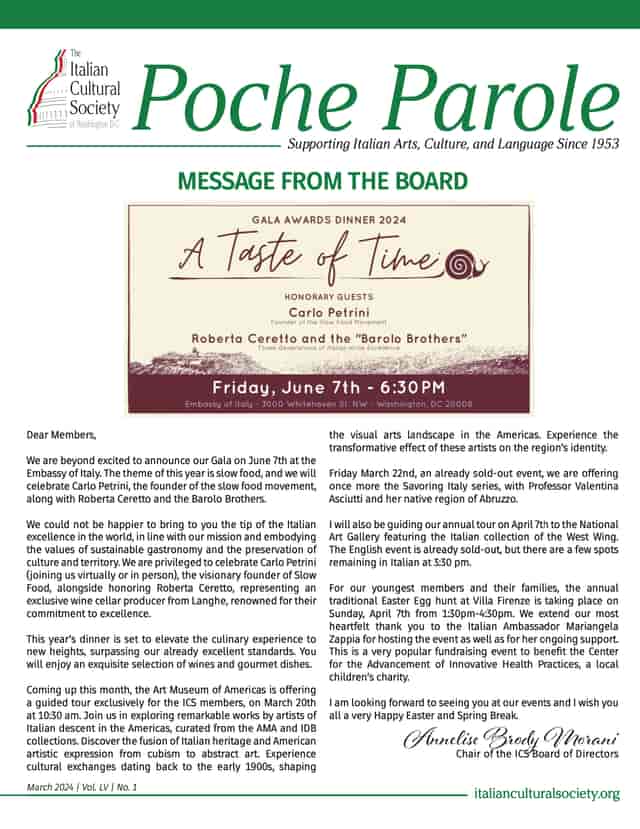 Elegant gala invitation for "A Taste of Time" awards dinner at Italian Cultural Society.