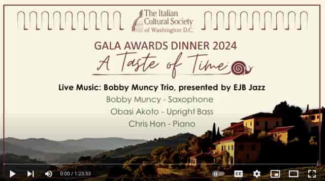 Gala Awards Dinner 2024 graphic featuring live music at Italian Cultural Society.
