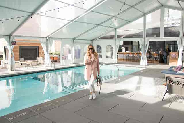 Sleek poolside event space at Hotel Van Zandt for upscale gatherings and receptions.