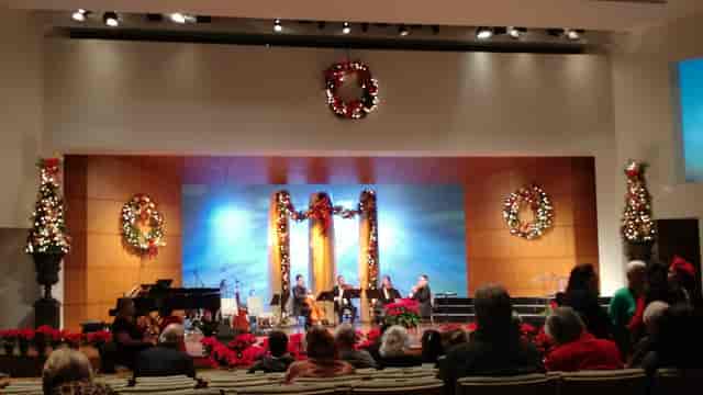 Tower of Light in Unity of Houston, festive gathering setup with decorations for events.