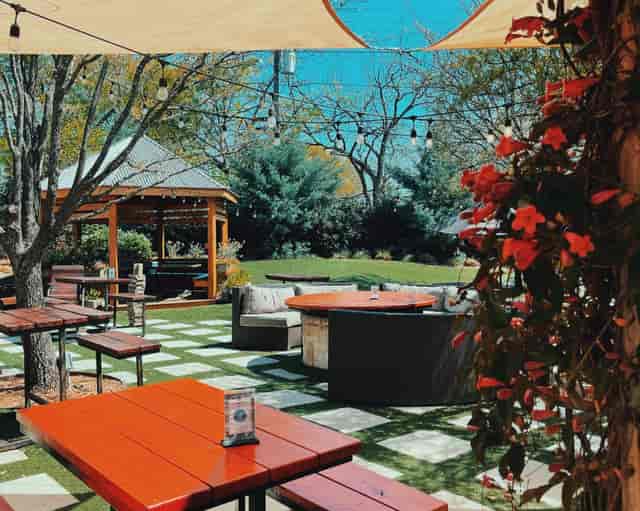 Garden Patio at The Highland Dallas, elegant outdoor space for corporate retreats and gatherings.