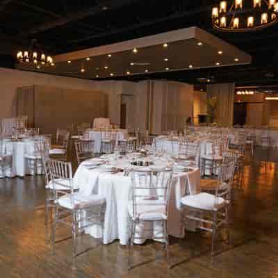 Elegant dining setup in Main Venue Space at Venue Forty|50, perfect for weddings and events.