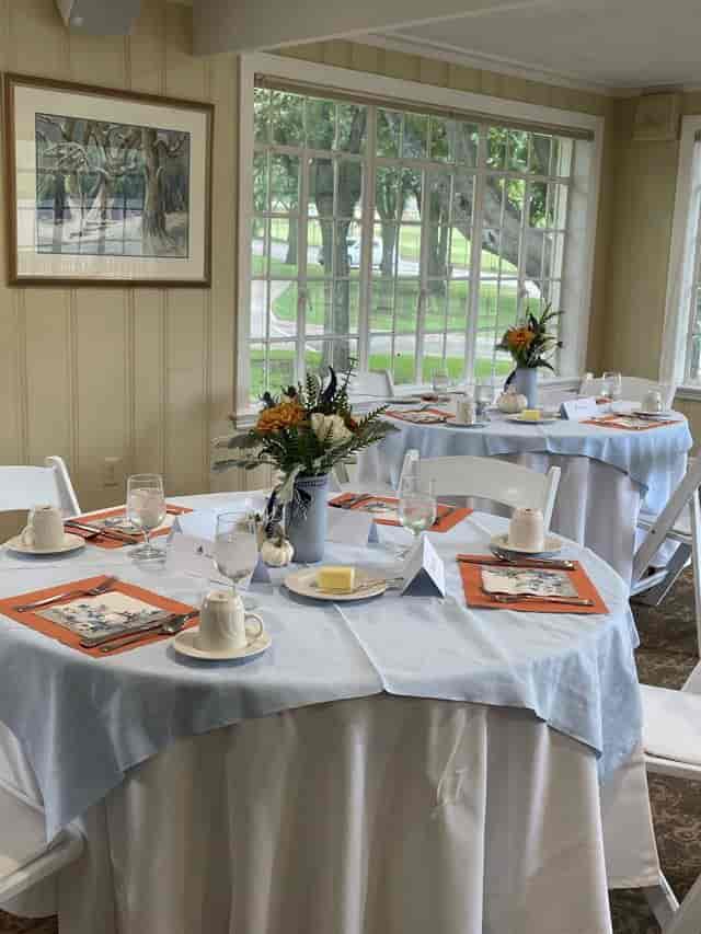 Elegant dining area in Richardson Woman's Club for corporate meetings and events.