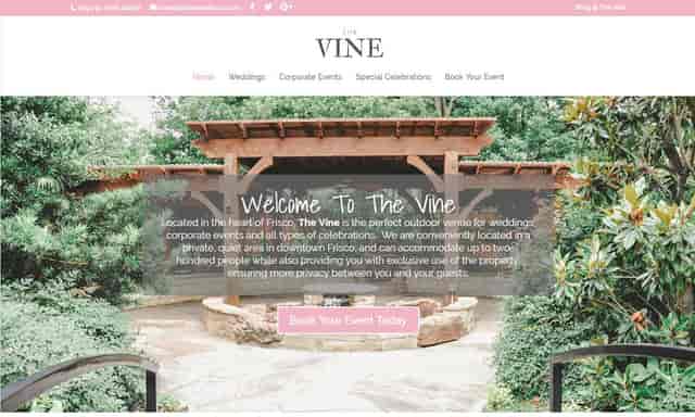 Vine Arbor in Frisco Hall: elegant outdoor venue for weddings and corporate events.